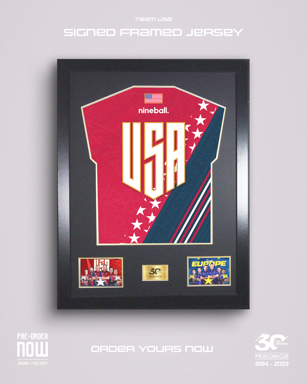 Signed Framed Team USA Jersey - 30th Anniversary Mosconi Cup 2023